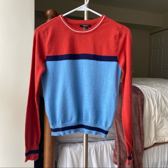 Forever 21 Orange and Blue Colorblock Sweater - Picture 1 of 3